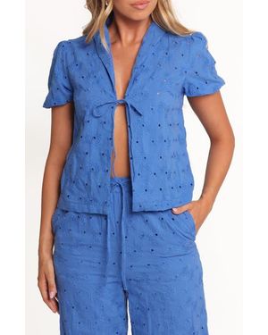 Petal & Pup Ksenia Eyelet Embroidered Tie Front Cotton Top - Blue