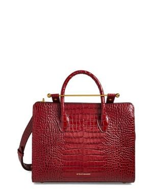 Strathberry Midi Croc Embossed Leather Tote - Red