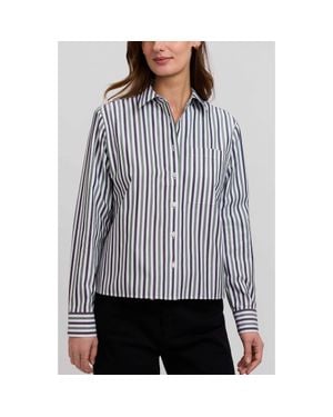 Foxcroft Jodie Stripe Cotton Button-Up Shirt - Gray
