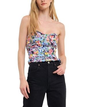Endless Rose Floral Ruched Strapless Top - Blue