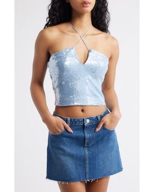 Princess Polly Kalokairi Sequin Halter Top - Blue