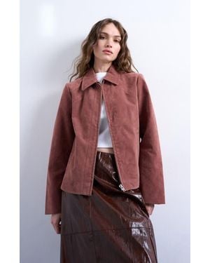 TOPSHOP Faux Suede Shacket - Red
