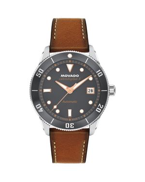 Movado Heritage Calenoplan S Automatic Leather Strap Watch, 40Mm - Metallic