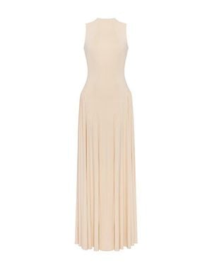 Milla Sleeveless Mock Neck Dress With A Pleated Maxi Skirt - White