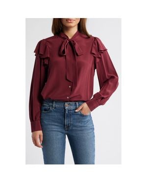 Vineyard Vines Tie Neck Silk Crêpe De Chine Button-Up Shirt - Red