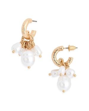 BP. Faux Pearl Drop Hoop Earrings - Metallic