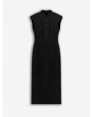Nocturne Padded Shoulder Button Detail Maxi Dress - Black