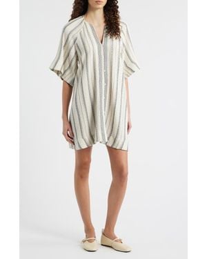FRNCH Noronha Stripe Organic Cotton Gauze Shirtdress - Natural