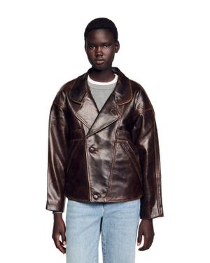 Sandro Oversized Leather Jacket - Black