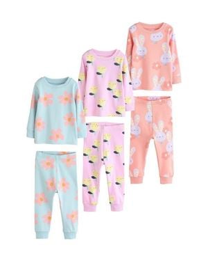 Next 3-Pack Assorted Bunny Fitted Two-Piece Stretch Cotton Pajamas - White