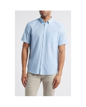 Johnston & Murphy Illusion Print Short Sleeve Cotton Button-Down Shirt - Blue