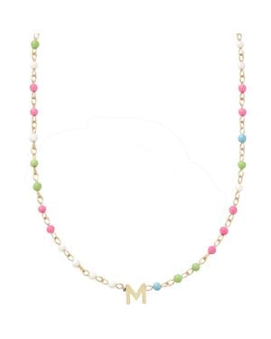 Cuffed By Nano Custom Initial Dainty Colorful Enamel 14K Filled Necklace - Metallic