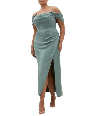City Chic Forbidden Love Off The Shoulder Maxi Dress - Green