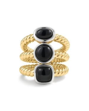 Luv Aj The Midnight Mesa Agate Set Of 3 Rings - Metallic