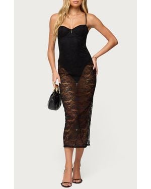 Edikted Sheer Lace Midi Body-Con Dress - Black