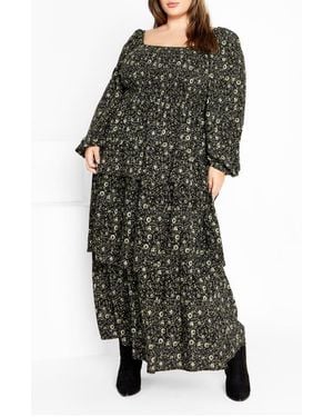 City Chic Cassidy Floral Print Maxi Dress - Gray