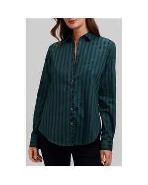 Foxcroft Charlie Stripe Animal Print Trim Cotton Button-Up Shirt - Green