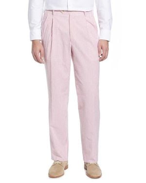 Berle Pleated Seersucker Cotton Dress Pants - Pink