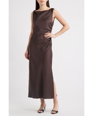 Sam Edelman Ruched Satin Maxi Dress - Brown