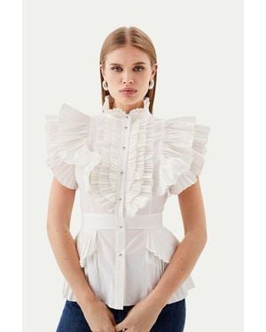 Karen Millen Sleeveless Pleated Ruffle Blouse - White