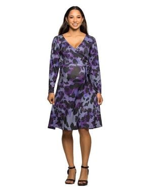 24seven Comfort Apparel Long Sleeve Wrap Dress With Belt - Blue