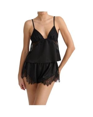 KAT THE LABEL Darcy Lace Inset Satin Camisole - Black