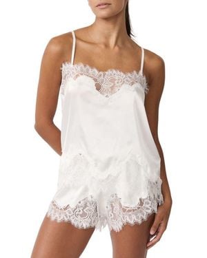 KAT THE LABEL Olivia Lace Trim Satin Shorts - White