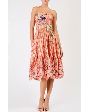 HELSI Candace Floral Cutwork Detail Strapless Cocktail Dress - Red