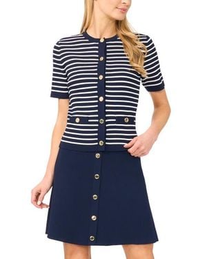 Halogen® Stripe Short Sleeve Cardigan - Blue