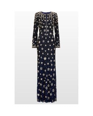 Jenny Packham Madrigal Star-Embellished Long-Sleeve Maxi Dress - Blue