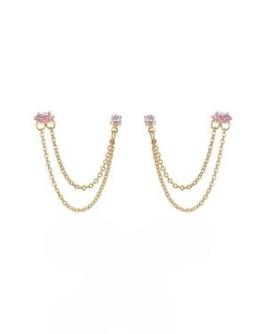 Ettika Double Piercing Chain Drop Earrings - Pink
