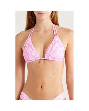 Kulani Kinis Lace Trim Halter Bikini Top - Purple