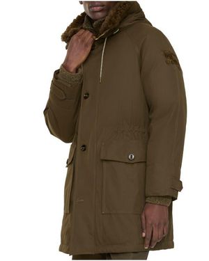 Burberry Shearling Trim Gabardine Parka - Natural