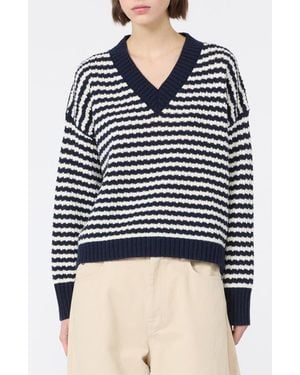 Weekend by Maxmara Spiga V-Neck Virgin Wool Sweater - Blue