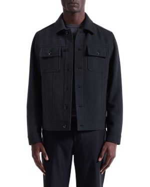Bugatchi Hybrid Melton & Wool Trucker Jacket - Blue