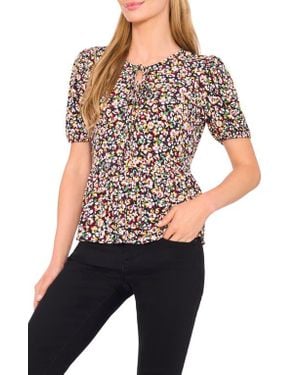 Cece Floral Knit Keyhole Top - Black