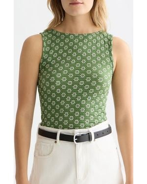 Scotch & Soda Embroidered Textured Cotton Blend Tank Top - Green
