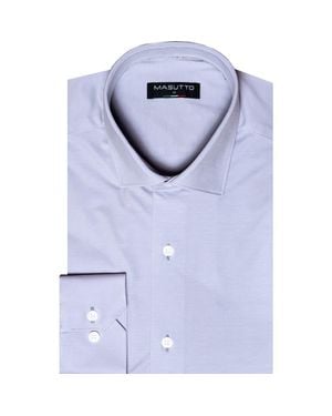 MASUTTO Lior 8 Way Stretch Knit Solid Button-Up Long Sleeve Shirt - Blue