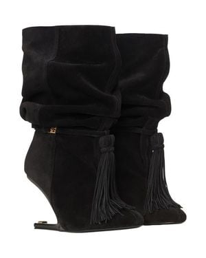 Balmain No Wedge Suede Leather Ankle Boots With Tassel - Black