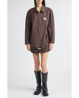 Magliano Long Sleeve Cotton Twill Minidress - Brown