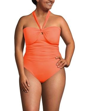 Lands' End Slender Suit Multi-Way Bandeau High Leg One Piece Swimsuit - Orange