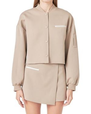 Grey Lab Crop Bomber Jacket - Natural