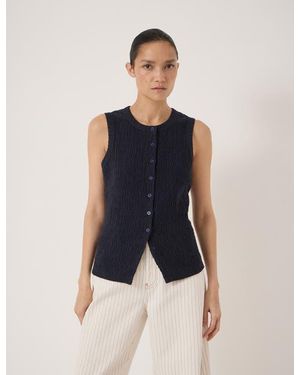 Hush Textured Sleeveless Button Through Top - Blue
