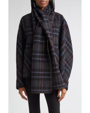 Veronica Beard Martine Plaid Wool Blend Dickey Scarf Coat - Black