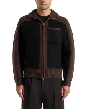 Manière De Voir Rene Color Block Zip Through Cardigan - Black