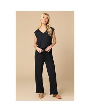 Softies Dream Ruffle V-Neck With Cropped Ruffle Edge Pant - Natural