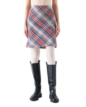 Akris Punto Plaid Tweed A-Line Skirt - Black