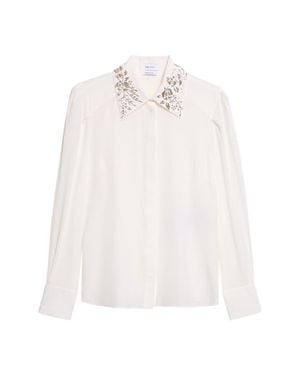 McQueen Beaded Collar Silk Button-Up Shirt - White