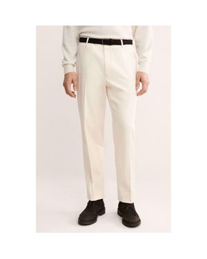 Mango Regular Fit Pleated Stretch Cotton Pants - Natural