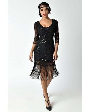 Unique Vintage 1920S Margaux Flapper Dress - Black